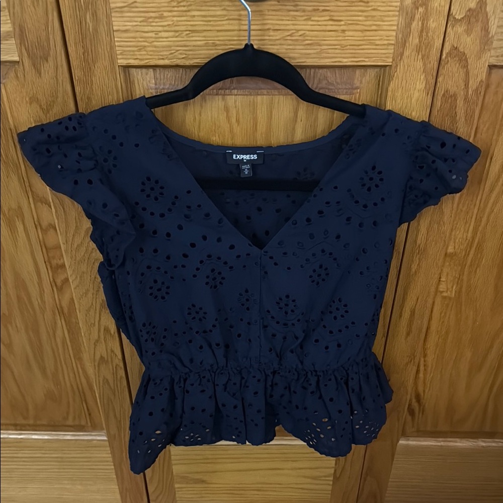 Express Blue Flutter Sleeve Peplum Blouse